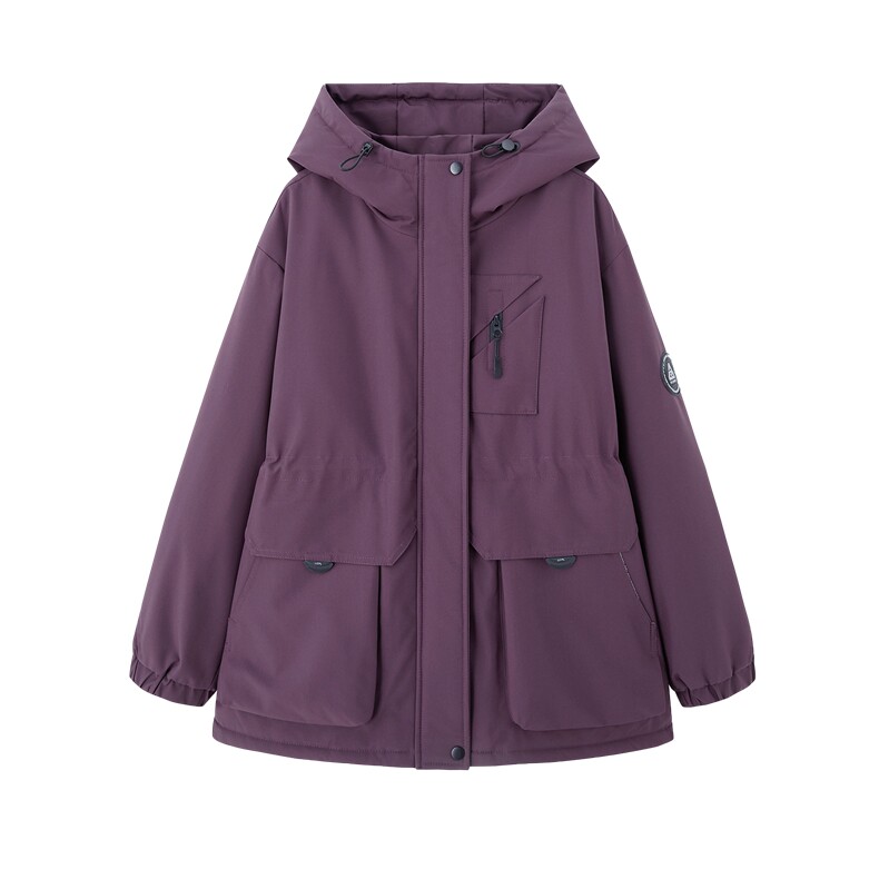 独特漂亮紫色加绒加厚派克服女2025冬季休闲宽松收腰显瘦棉服外套,女装短外套,E百度
