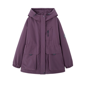 独特漂亮紫色加绒加厚派克服女2025冬季休闲宽松收腰显瘦棉服外套图片