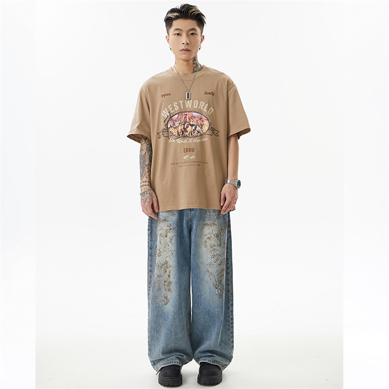 现货N111-P60男女时尚宽松直筒休闲牛仔裤百搭拖地裤阔腿裤,男装牛仔裤,电商B327