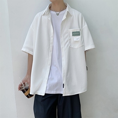 华夫格口袋衬衫夏季潮牌百搭休闲外套港风bf宽松短袖男W3174-P32，男装衬衫，星座512-2