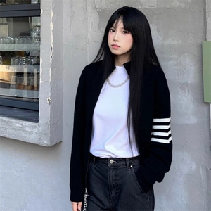 重磅秋冬北极绒开衫毛衣美式复古休闲慵懒风男女立领针织衫外套图片
