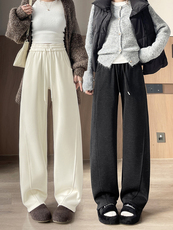 白色阔腿裤女秋冬休闲羊毛香蕉卫裤宽松加绒运动裤弯镰刀裤，女装休闲裤，云美莎专业女裤-全店现货