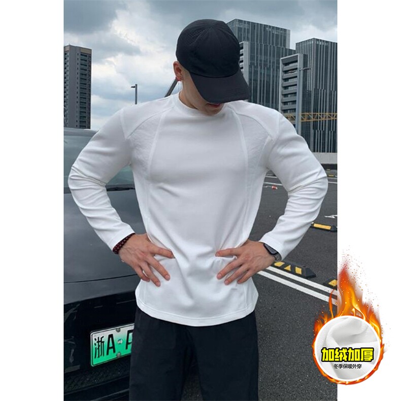 抖音得物高品质美式高街重磅曼巴棉cleanfit螺纹拼接卫衣长袖T恤，男装T恤，电商A486