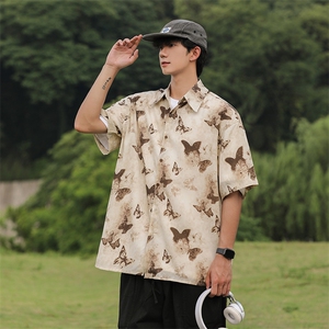 蝴蝶印花衬衫男士短袖韩版潮流帅气2024秋夏新款ins外套CY930-P30图片