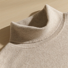 秋冬季新款舒适时尚百搭男士12针平面高翻羊绒衫男装，男装羊绒套衫，麦纱纱羊绒