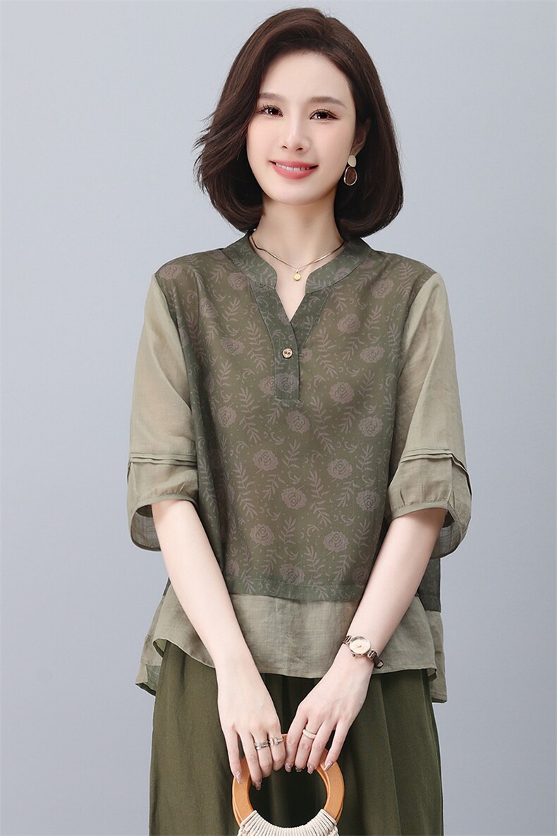 苎麻休闲女夏2025新款大码中年妈妈小个子洋气减龄棉麻,女装T恤,忆绮罗