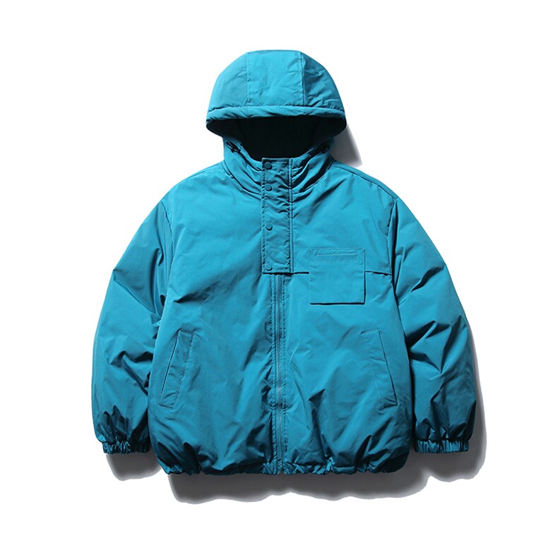 南夏乔装2025冬款纯贴布装饰连帽羽绒服日系复古宽松保暖羽绒袄男图片