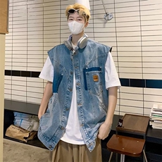 牛仔马甲男韩版潮流口袋高街帅2024夏季新款ins宽松外套W4801-P57，男装背心/马甲，星座412-3