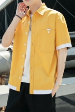 100%棉2021夏装新款大码拼接短袖衬衫男中袖五分袖衬衫8856，男装衬衫，电商D240-242