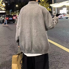 秋冬慵懒风简约百搭纯色重磅拉链休闲宽松毛衣美拉德针织立领开衫，男装针织衫/毛衣，星座410-6（原星座1304-1）