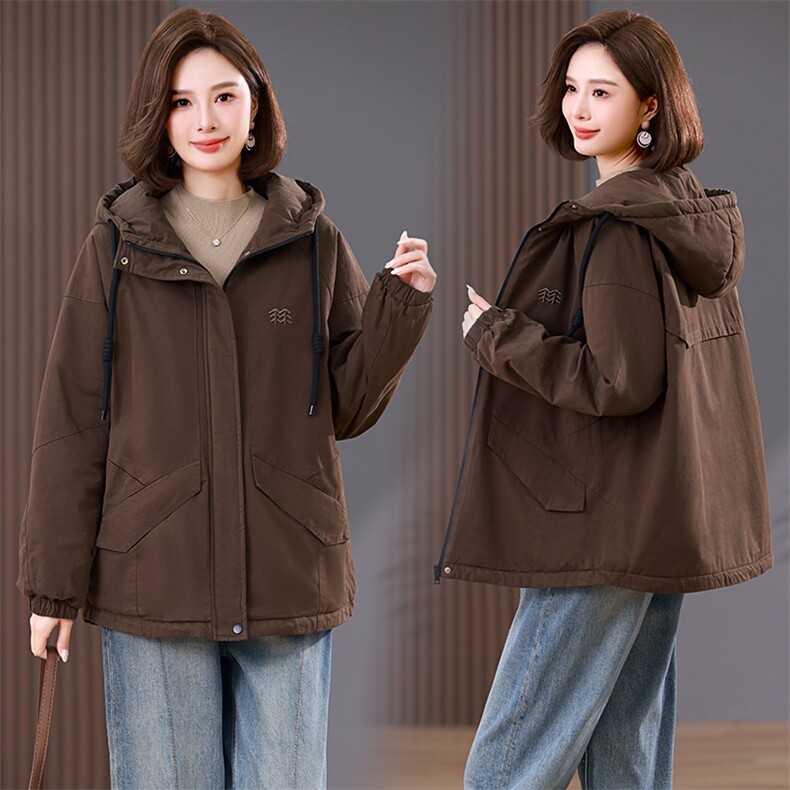 派克服女短款加绒加厚2025年冬季新款小个子妈妈洋气连帽棉衣外套，女装派克服，韩派