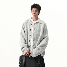春秋针织毛衣cleanfit翻领慵懒老钱风开衫休闲外套MY0588-P58，男装针织衫/毛衣，星座308B-2