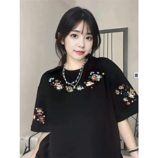 网图有货美式卡通蜡笔小新刺绣短袖T恤男女情侣宽松上衣A512-P35，男装T恤，星座1505