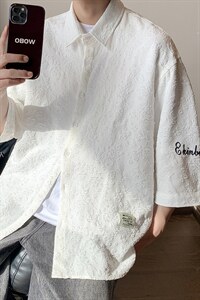 1港风花型七分袖衬衫男大码M-5XL风情侣衬衫男QCS7023P45控68图片