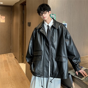 港风工装皮夹克中性休闲宽松皮衣男大码M-5XL夹克JK7761P85控118图片