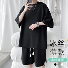 2024夏季新款旋律风车大码冰丝短袖套装M-5XHQ24505-P65，男装休闲套装，电商A022