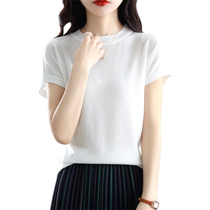 高级感纯色针织短袖背心女圆领2025夏季新款洋气亮丝百搭T恤图片