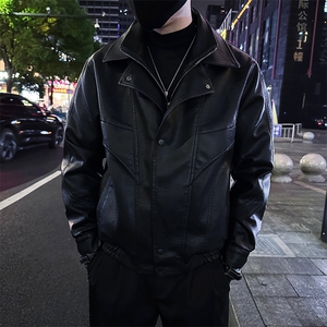 高级感秋季新款男时尚假两件PU皮夹克外套A368-98821-P138绒148图片