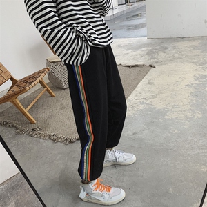 彩色条纹运动裤男士新款韩版潮流百搭束脚裤超火港风休闲k35-p30图片