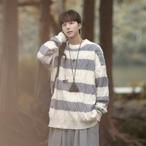 cityboy！条纹毛衣男士加厚麻花线衣男针织衫男XH03-P60图片