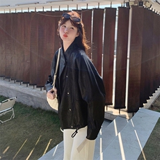 高级感黑色皮衣外套女2025年秋季新款复古设计感宽松短款夹克上衣，女装皮衣，2C198