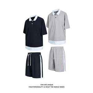 夏季新款抖音品质假两件短袖POLO衫潮牌休闲套装男-A2119TP50控78图片