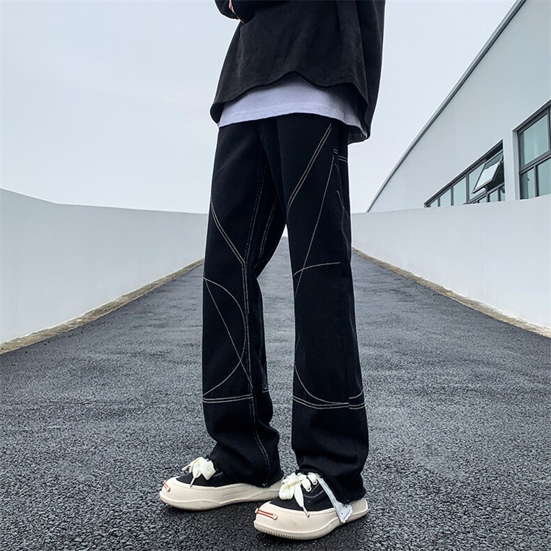 B221美式ins高街小众百搭毛边直筒牛仔裤LK23035-P60控78,男装牛仔裤,电商B221