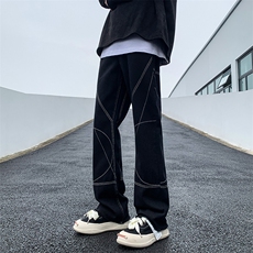 B221美式ins高街小众百搭毛边直筒牛仔裤LK23035-P60控78，男装牛仔裤，电商B221