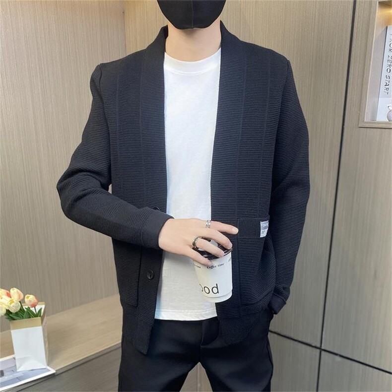 M3805-P65控88男士针织开衫春秋季外穿毛衣薄款线衫纯色披风外套,男装针织衫/毛衣,电商D310B-1