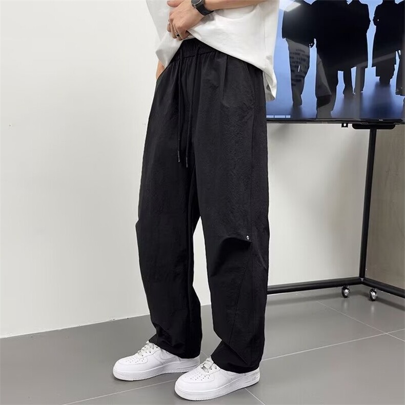 春夏男士潮牌高级感弯刀休闲裤简约百搭宽松透气纯色阔腿直筒长裤,男装休闲裤,星座1210-1