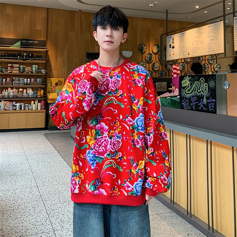 B203常规圆领大花大码卫衣外套男秋装休闲套头衫潮团队服新中式,女装短外套,星座115A(原星座507）