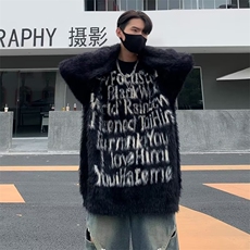 2024秋冬款潮牌美式高街复古印花毛衣男女宽松针织外套，男装针织衫/毛衣，星座716-2