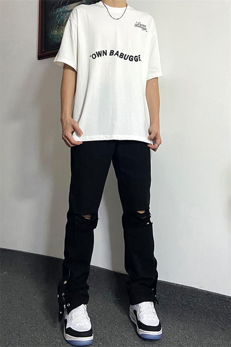 新款美式高街ins小众拉链排扣破洞休闲牛仔裤货号K642P6078,男装牛仔裤,电商A063