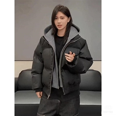现货高品质重磅工艺美式高街假两件PU皮棉衣男女加厚棉服外套，男装棉衣，电商A486