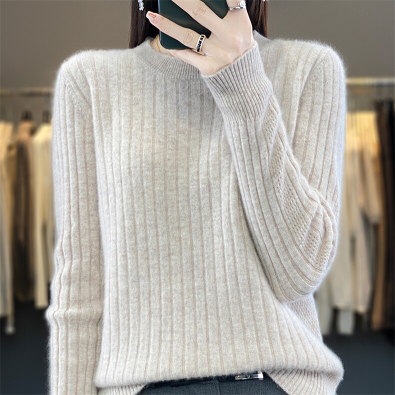 新款圆领套头羊毛衫女秋冬装新款韩版宽松百搭,女装羊毛衫,绒汀羊绒