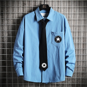 LC42008-P45痞帅领带长袖衬衫男士大码dk制服男jk衬衣男 网格挂拍图片