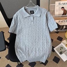 高品质百搭时尚ins潮流美式复古小马翻领宽松麻花短袖针织POLO衫，男装T恤，星座410-6（原星座1304-1）