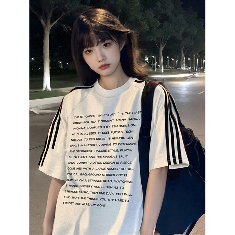 抖音得物高品质二开240克宽松纯棉美式潮牌三条杠织带短袖T恤,男装T恤,电商A486