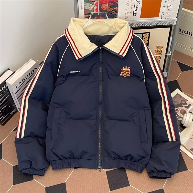 2025冬美式徽章拼接撞色保暖棉服外套冬季情侣休闲加厚面包服棉衣,男装棉衣,星座1210-1