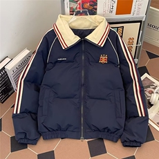 2025冬美式徽章拼接撞色保暖棉服外套冬季情侣休闲加厚面包服棉衣，男装棉衣，星座1210-1