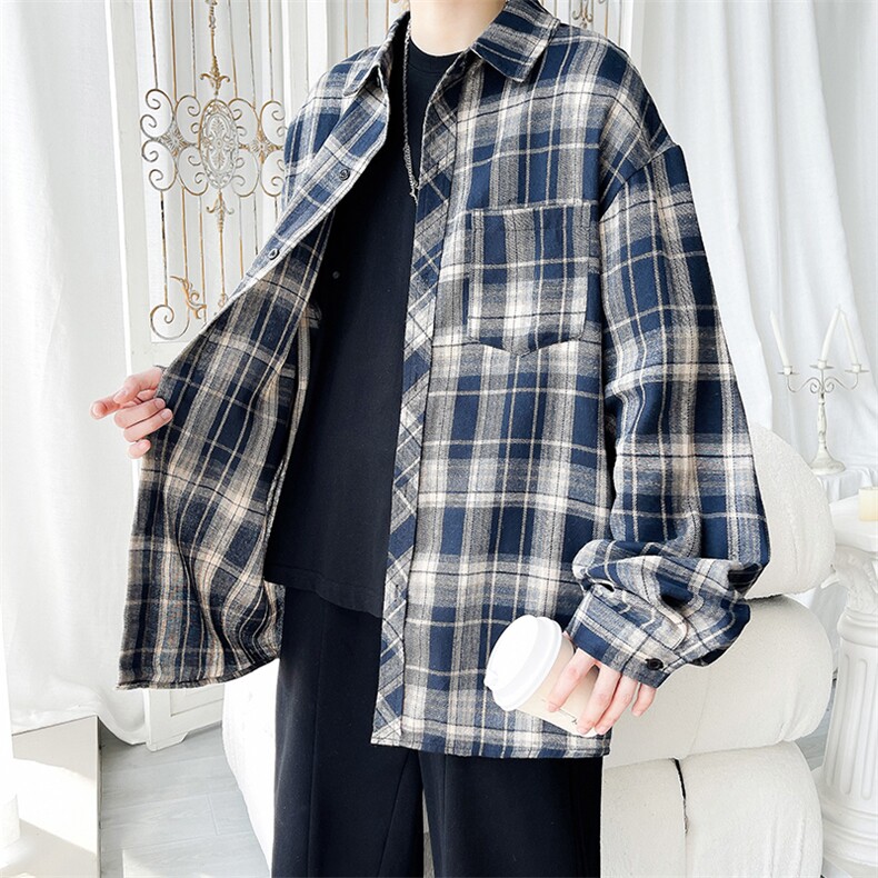 韩版潮流复古格子大码翻领长袖衬衫内搭外套C2194-P30【特价】，男装衬衫，电商A007