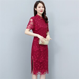 2022年秋冬新款蕾丝旗袍婚庆喜宴中长修身显瘦百搭专柜品质连衣裙，女装汉服/婚纱/旗袍/礼服，媚琳依坊