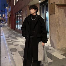 秋冬新款牛角扣连帽毛呢大衣男宽松风衣外套MN00706/P125加棉P135，男装风衣，电商B316