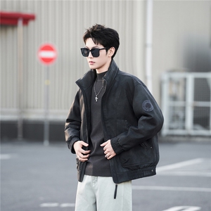 天台景 刺绣 皮羽绒服男B321-28996-P245图片