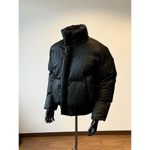 现货5W件冬季三防重磅硬挺boxy短款羽绒立领PU皮棉衣外套加厚棉服图片