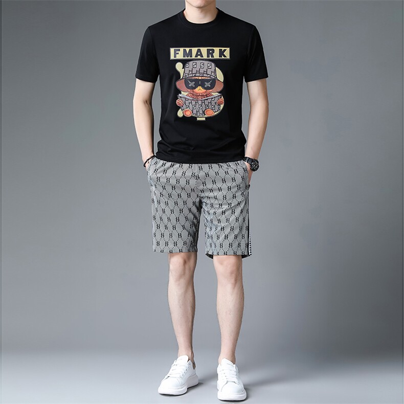 C231513钱塘2020-2夏季新款男士休闲运动套装时尚印花两件套P116,男装休闲套装,钱塘207-2