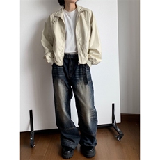 小众设计感pu皮立领垫肩机车服夹克男款秋冬新款潮流宽松百搭外套，男装夹克，星座516A