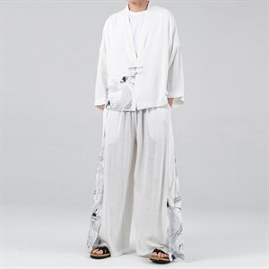 大码汉服改良风开衫阔腿裤套装情侣两件套古风仙气 TZ72/P145图片