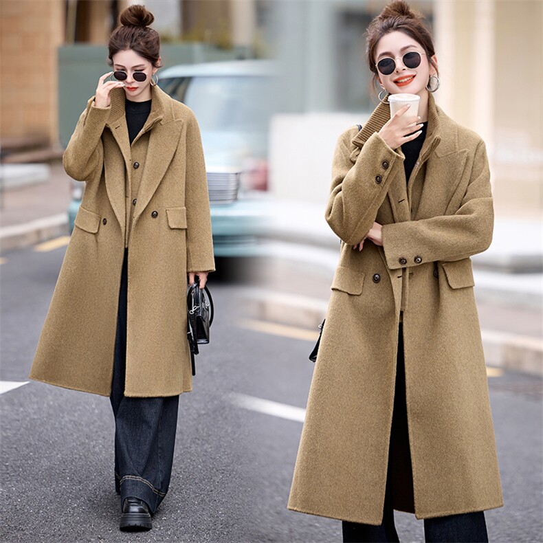 现货2025秋冬新款双面羊毛大衣女韩系宽松中长款高端马甲两件套，女装双面呢大衣，仟媚宠