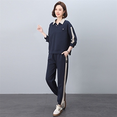 面料加分春秋新款韩版大码遮肉减龄两件套女士休闲套装，女装套装/套裙，忆绮罗